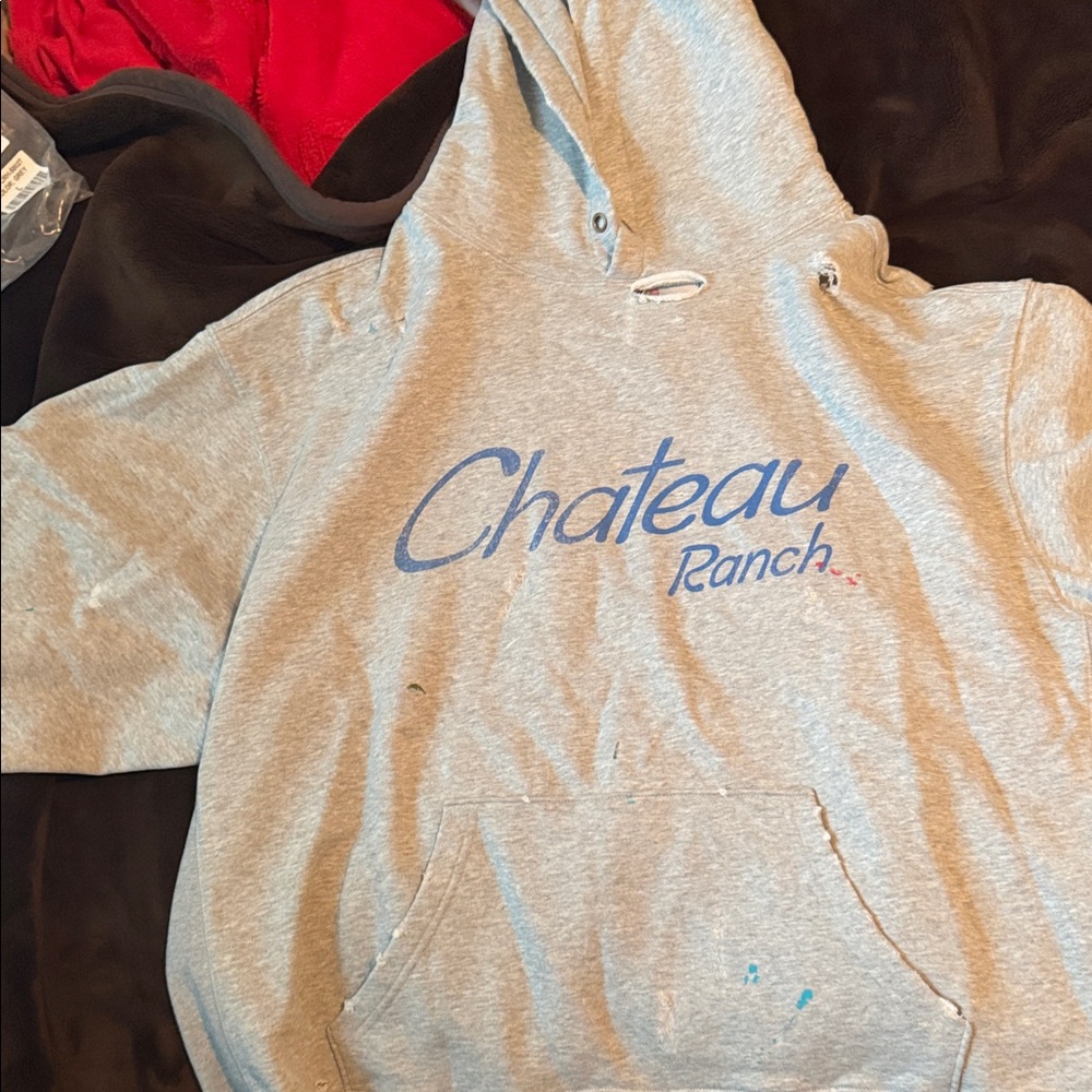 Gallery Dept Gray Hoodie with Blue Text